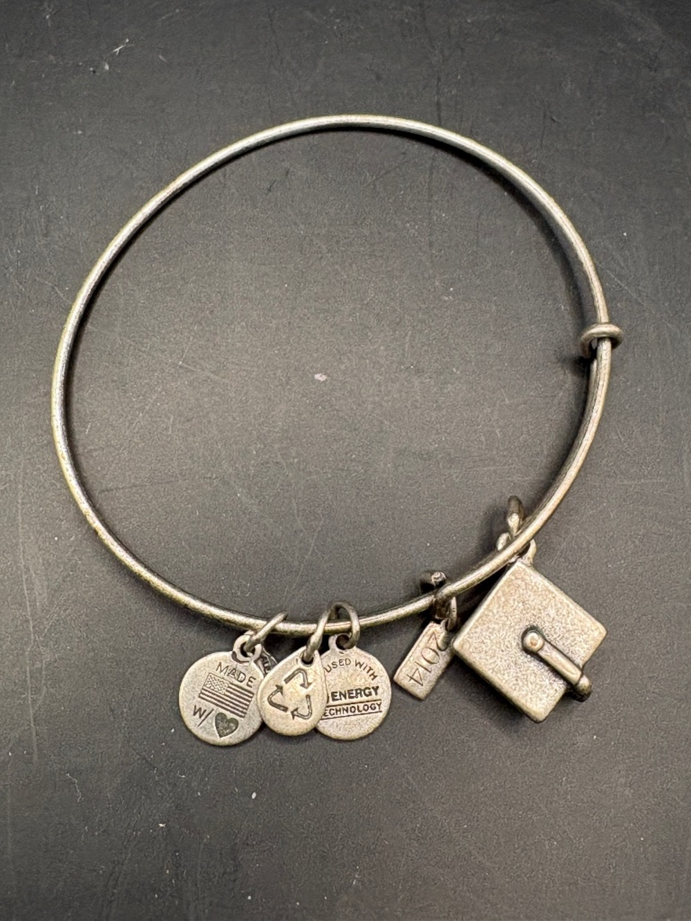 Alex and Ani 2014 Expandable Silver Tone Graduation Charm Bracelet